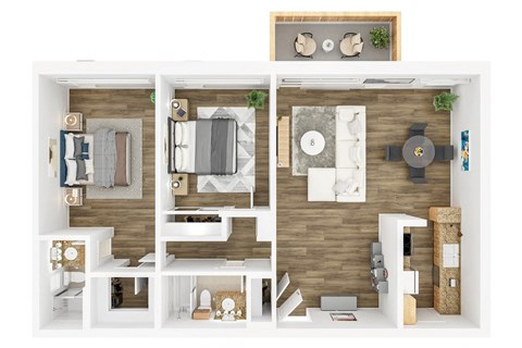 Floor plan for 2 beds, 2 baths, 1078 sqft
